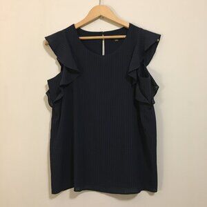 Ann Taylor Navy Blue Ruffled Flutter Sleeveless Blouse